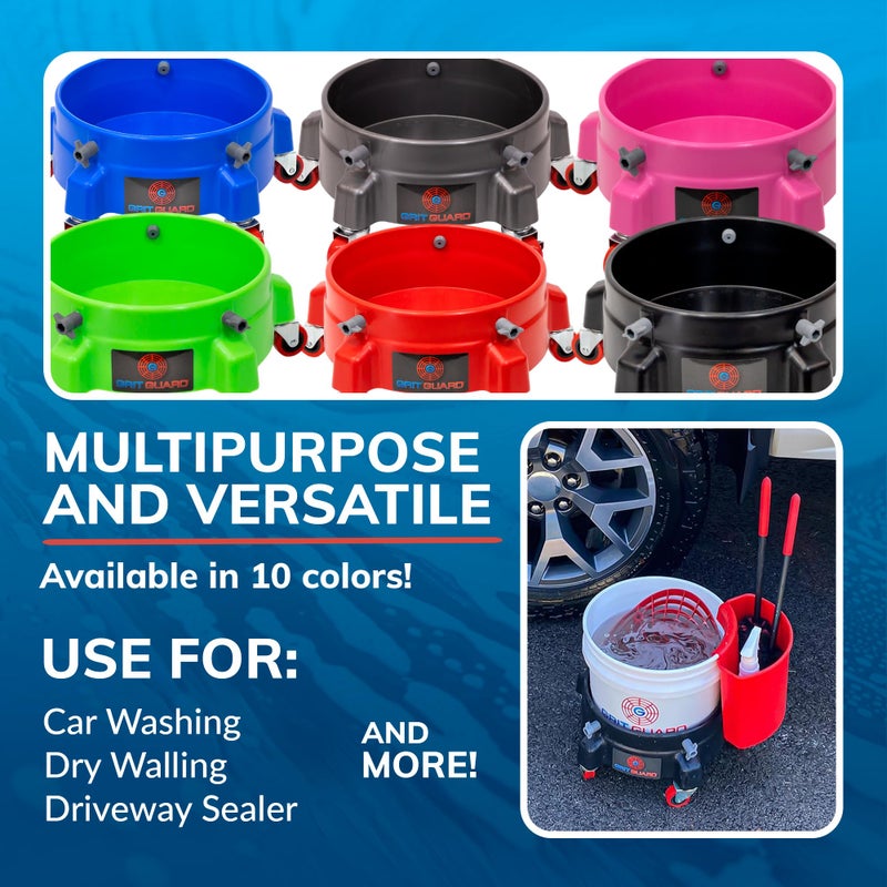 GRIT GUARD Bucket Dolly with Wheels - Rolling Detailing Wash Bucket with 5 Wheels and 2 Locking Casters Compatible with 2.5, 4, 5 and 6 Gallon Buckets (Blue, 2" Red Casters) - Image 5